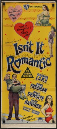 5j0780 ISN'T IT ROMANTIC Aust daybill 1948 Richardson Studio art of sexy Veronica Lake & cast!