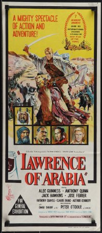 5j0782 LAWRENCE OF ARABIA Aust daybill 1963 David Lean classic, art of Peter O'Toole on camel!