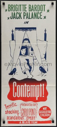 5j0783 LE MEPRIS Aust daybill 1963 Jean-Luc Godard's Contempt, Brigitte Bardot, different!