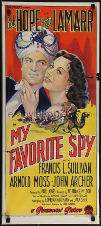 5j0792 MY FAVORITE SPY Aust daybill 1952 Richardson Studio art of Hope & Lamarr, ultra rare!