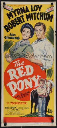 5j0799 RED PONY Aust daybill 1949 art Robert Mitchum & Myrna Loy, written by John Steinbeck!