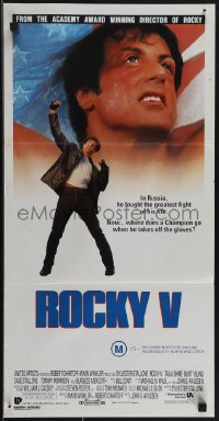 5j0801 ROCKY V Aust daybill 1990 Sylvester Stallone, John G. Avildsen boxing sequel, cool image!