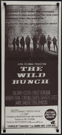 5j0813 WILD BUNCH 2nd printing Aust daybill 1970 Sam Peckinpah classic, William Holden & Borgnine!