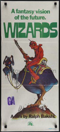 5j0815 WIZARDS Aust daybill 1977 Ralph Bakshi directed, cool fantasy art by William Stout!