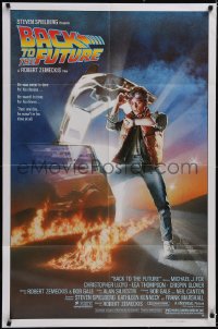 5j0845 BACK TO THE FUTURE studio style 1sh 1985 art of Michael J. Fox & Delorean by Drew Struzan!