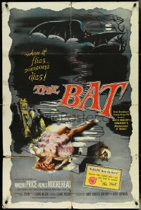 5j0852 BAT 1sh 1959 art of Vincent Price & sexy fallen girl, when it flies, someone dies!