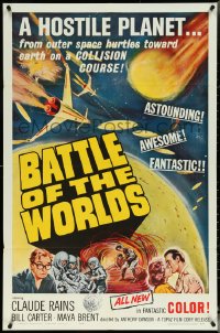 5j0854 BATTLE OF THE WORLDS 1sh 1963 cool sci-fi, flying saucers from a hostile enemy planet!