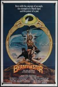 5j0855 BEASTMASTER 1sh 1982 Taylor art of bare-chested Marc Singer & sexy Tanya Roberts!