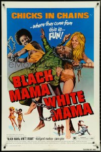 5j0861 BLACK MAMA WHITE MAMA 1sh 1972 classic wacky sexy art of two barely dressed chicks w/chains!