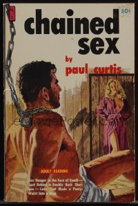 5j1679 CHAINED SEX paperback book 1961 love that made a pantywaist into a man, sexy cover art!