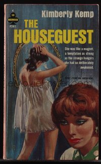 5j0113 HOUSEGUEST signed paperback book 1964 by author Kimberly Kemp, sexy Paul Rader cover art!