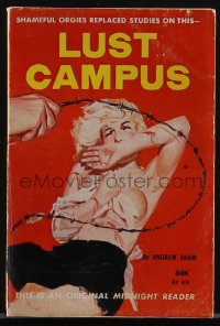 5j1686 LUST CAMPUS paperback book 1961 Harold W. McCauley art, shameful orgies replaced studies!