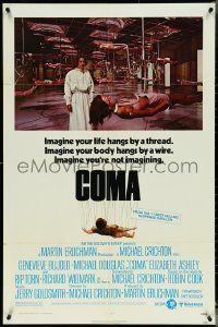 5j0890 COMA 1sh 1977 Genevieve Bujold finds room full of coma patients in special harnesses!