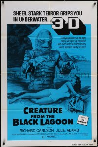 5j0896 CREATURE FROM THE BLACK LAGOON 1sh R1972 art of monster attacking sexy Julie Adams, 3-D!