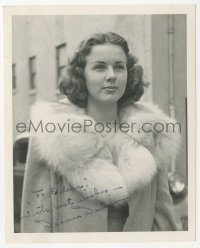 5j0232 DEANNA DURBIN signed 4x5 photo 1940s c/u of the beautiful actress wearing fur coat!