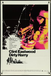 5j0908 DIRTY HARRY 1sh 1971 art of Clint Eastwood pointing his .44 magnum, Don Siegel crime classic!