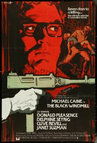 5j0863 BLACK WINDMILL English 1sh 1974 cool art of Michael Caine & MAC-10 by Cesselon, Don Siegel