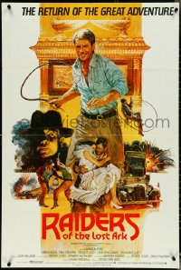 5j1114 RAIDERS OF THE LOST ARK English 1sh R1982 great Brian Bysouth art of adventurer Harrison Ford!