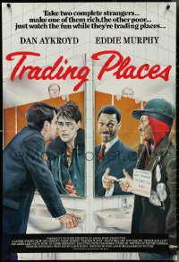 5j1209 TRADING PLACES English 1sh 1983 great different Purkis art of Eddie Murphy & Dan Aykroyd!