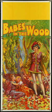 5j0625 BABES IN THE WOOD stage play English 3sh 1930s stone litho of female hero finding lost kids!