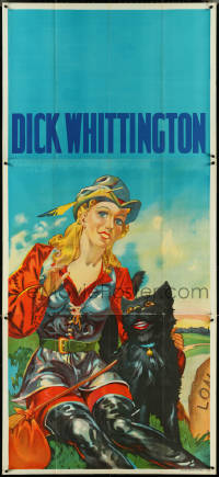 5j0631 DICK WHITTINGTON stage play English 3sh 1930s cool art of sexy female lead & smiling cat!