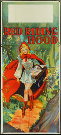 5j0656 RED RIDING HOOD stage play English 3sh 1930s stone litho of sexy Red w/wolf trailing behind!