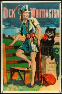 5j0466 DICK WHITTINGTON stage play English 40x60 1930s cool artwork of sexy female lead & cat!