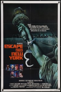 5j0924 ESCAPE FROM NEW YORK advance 1sh 1981 Carpenter, art of handcuffed Lady Liberty by Stan Watts!