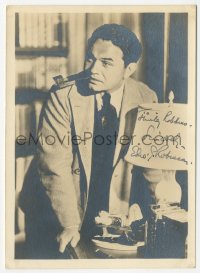 5j0245 EDWARD G. ROBINSON signed 5x7 fan photo 1930s great portrait in his study with pipe in mouth!