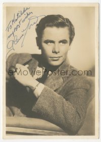 5j0246 GLENN FORD signed 5x7 fan photo 1940s head & shoulders smiling portrait with pipe in hand!