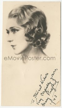 5j0252 MARY PICKFORD signed 4x7 fan photo 1943 wonderful artwork portrait of the leading lady!