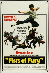 5j0947 FISTS OF FURY 1sh 1973 Bruce Lee gives you biggest kick of your life, great kung fu image!