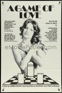 5j0965 GAME OF LOVE 1sh 1974 sexy Sheila Stuart sexploitation, suggestive chessboard, b/w style!