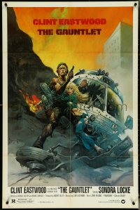 5j0968 GAUNTLET 1sh 1977 Clint Eastwood & Sondra Locke by Frank Frazetta, large credit design!