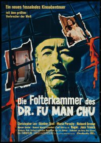 5j0711 CASTLE OF FU MANCHU German 1969 cool art of Asian villain Christopher Lee, Jess Franco!