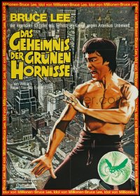 5j0731 GREEN HORNET German 1975 cool different art of Bruce Lee as Kato over city!