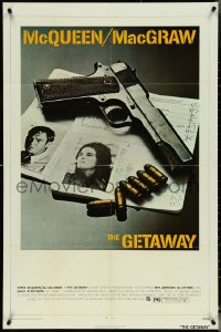 5j0969 GETAWAY 1sh 1972 Steve McQueen, McGraw, Sam Peckinpah, cool gun & passports image!