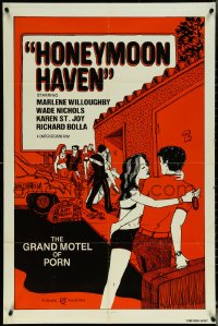 5j0995 HONEYMOON HAVEN 1sh 1977 Marlene Willoughby, Wade Nichols, sexy art, the grand motel of porn!