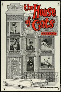 5j1006 HOUSE OF CATS 1sh 1966 sexy images of women in windows, cool art of house & car!