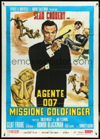 5j0392 GOLDFINGER Italian 1p R1980s art of Sean Connery as James Bond + sexy golden Shirley Eaton!