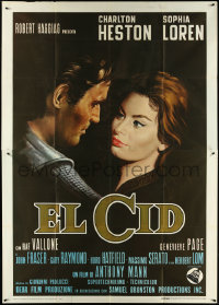 5j0471 EL CID style B Italian 2p 1961 Charlton Heston & sexy Sophia Loren over black background!