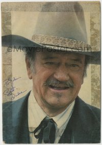 5j0105 JOHN WAYNE signed magazine page 1970s great close portrait The Duke from The Shootist!