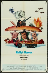 5j1034 KELLY'S HEROES style B 1sh 1970 Clint Eastwood, Savalas, Rickles, & Sutherland in a sandwich!