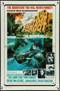 5j1042 LAND THAT TIME FORGOT 1sh 1975 Edgar Rice Burroughs, cool George Akimoto dinosaur art!