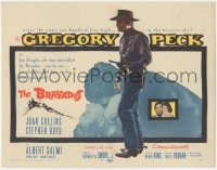 5j1251 BRAVADOS TC 1958 full-length art of cowboy Gregory Peck with gun & c/u with Joan Collins!