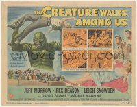 5j1254 CREATURE WALKS AMONG US TC 1956 Reynold Brown art of monster holding victim over his head!