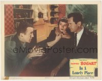 5j1419 IN A LONELY PLACE LC 1950 Humphrey Bogart explains to scared Jeff Donnell & Frank Lovejoy!