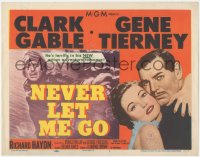 5j1297 NEVER LET ME GO TC 1953 romantic close up of Clark Gable & sexy Gene Tierney, Delmer Daves!