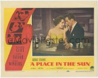 5j1442 PLACE IN THE SUN LC #5 1951 romantic c/u of Montgomery Clift & sexy Elizabeth Taylor at bar!