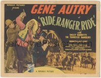 5j1308 RIDE RANGER RIDE TC 1936 great image of cowboy Gene Autry struggling w/Native American Indian